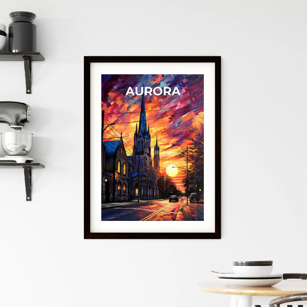 Aurora, Illinois, A Poster of a street with cars and a church in the background Default Title
