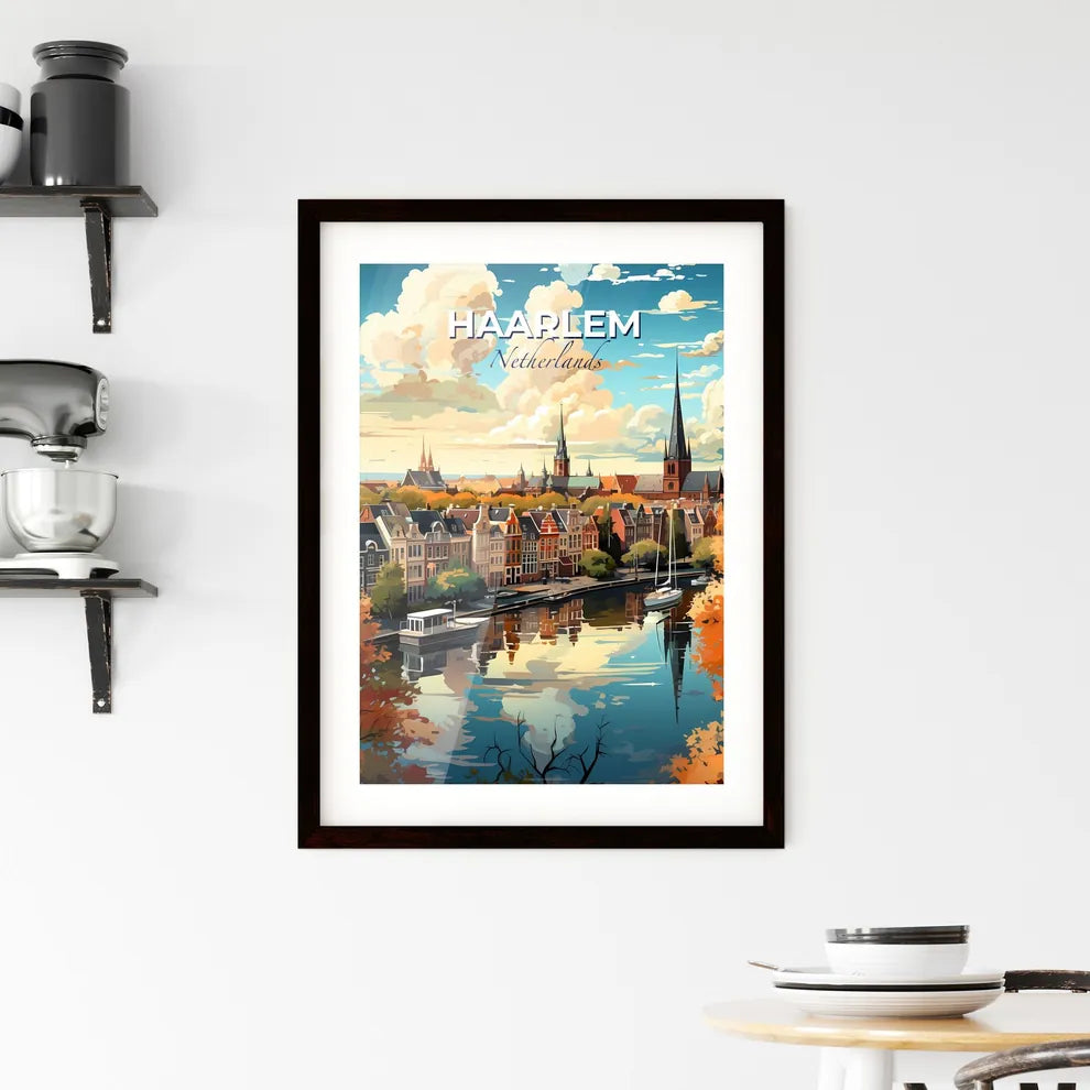 Haarlem, Netherlands, A Poster of a water body with a body of water and a city with buildings and trees Default Title