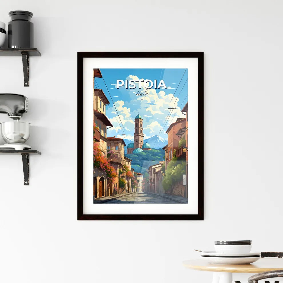Pistoia, Italy, A Poster of a street with buildings and a tower on top Default Title