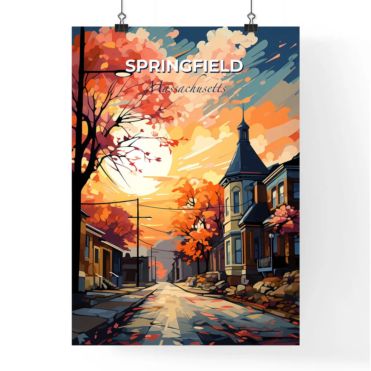 Springfield, Massachusetts, A Poster of a street with trees and buildings in the background Default Title