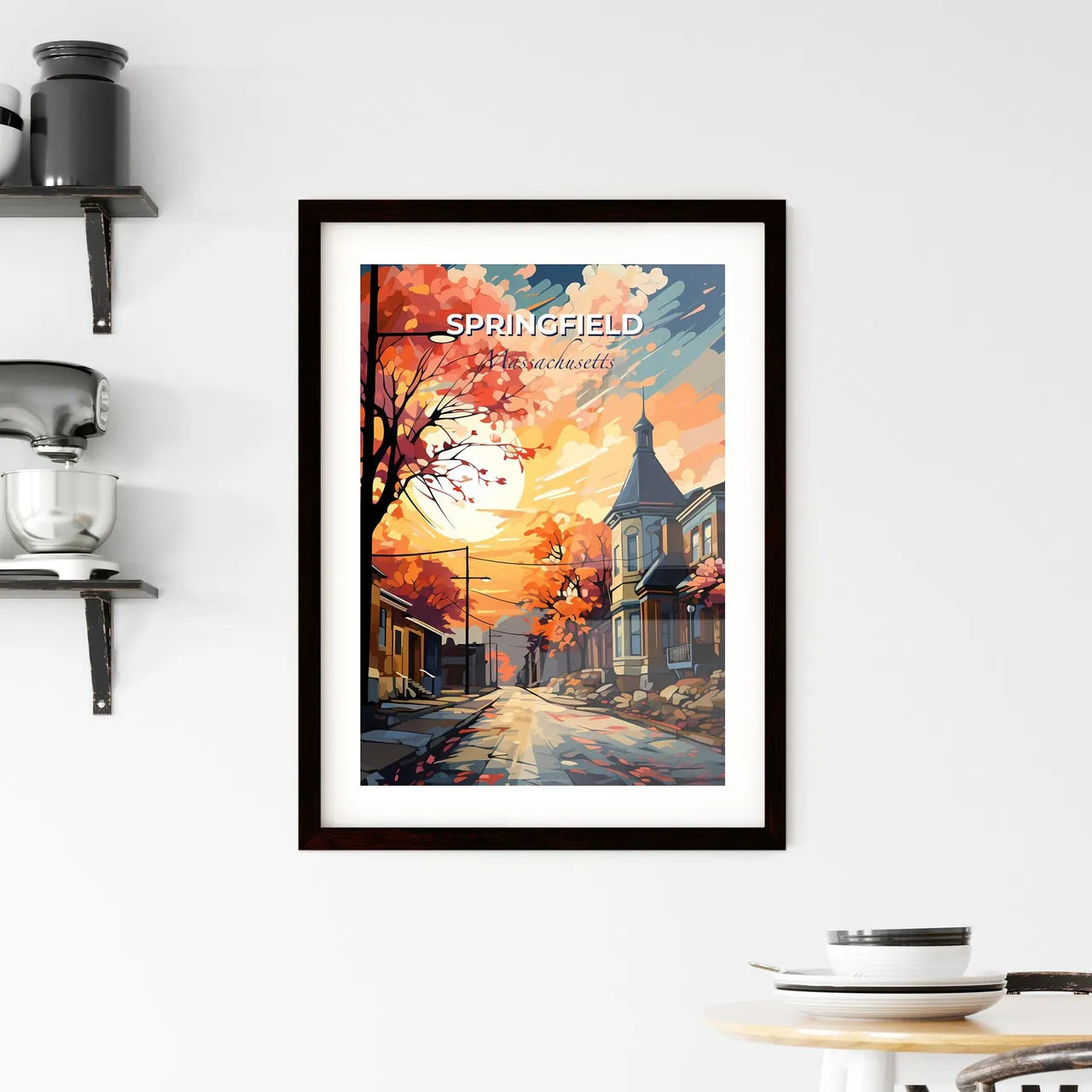 Springfield, Massachusetts, A Poster of a street with trees and buildings in the background Default Title
