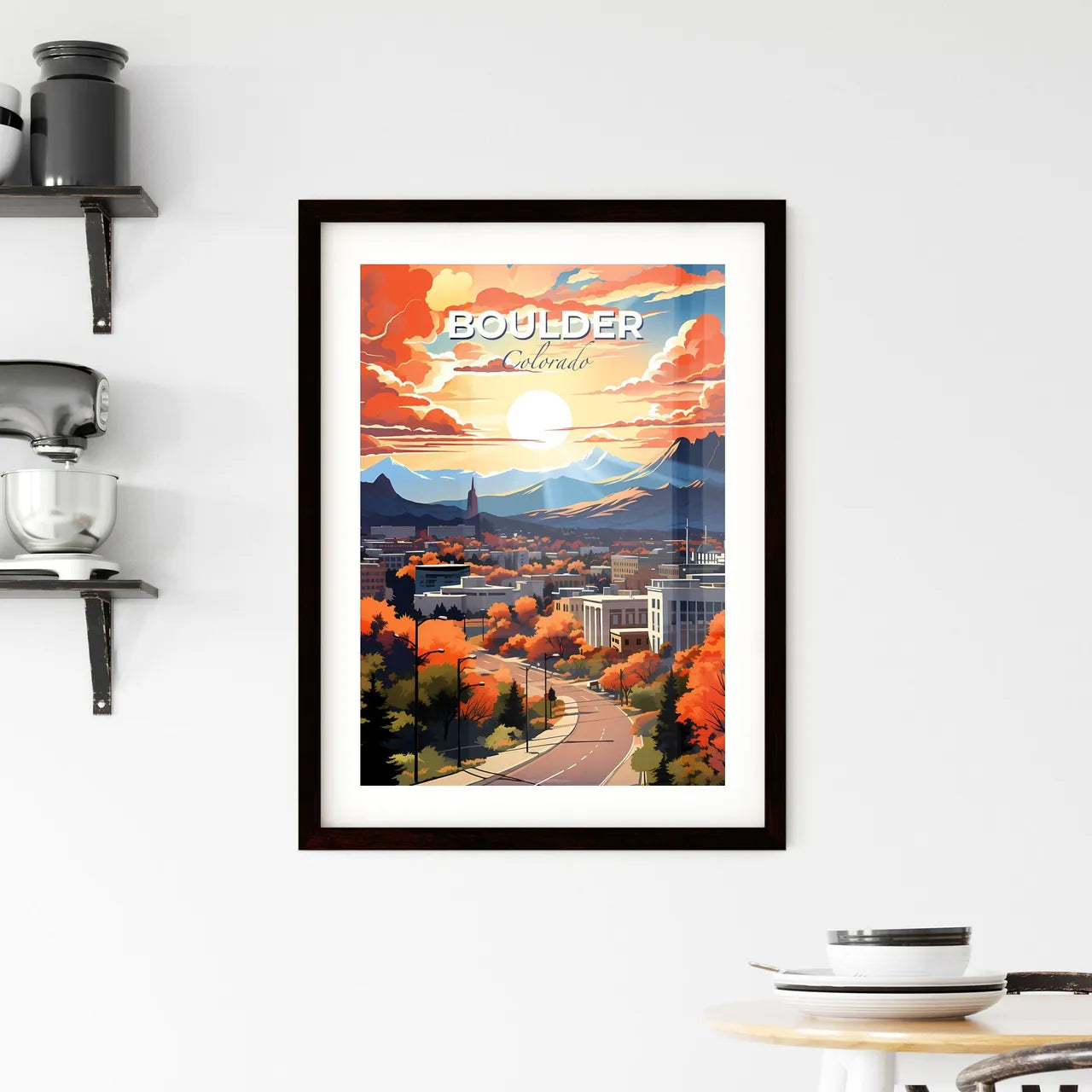 Boulder, Colorado, A Poster of a city with trees and mountains in the background Default Title