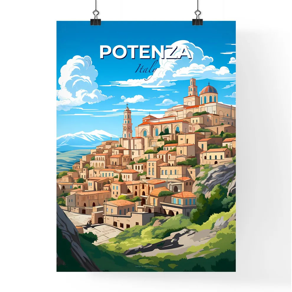 Potenza, Italy, A Poster of a cartoon of a town on a hill Default Title