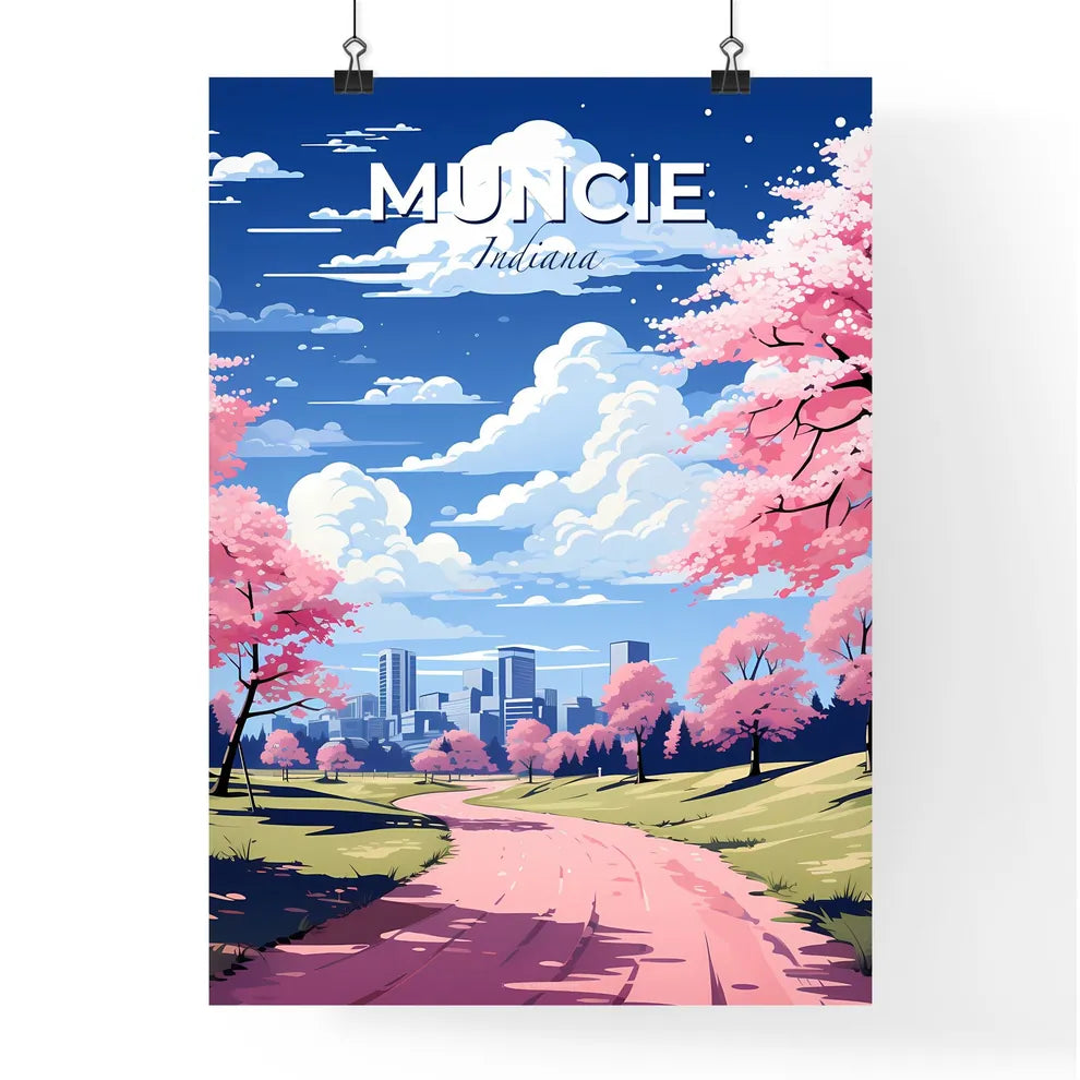 Muncie, Indiana, A Poster of a pink trees with pink flowers on a road Default Title
