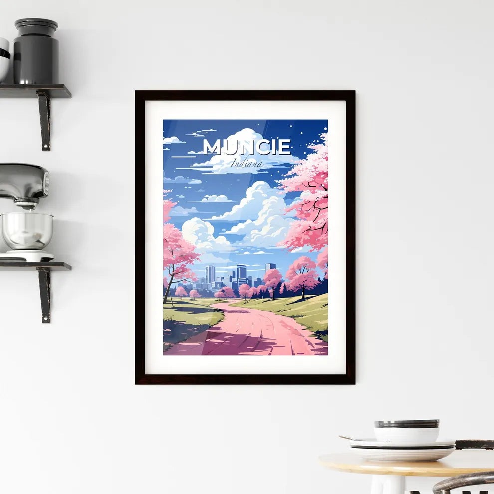 Muncie, Indiana, A Poster of a pink trees with pink flowers on a road Default Title