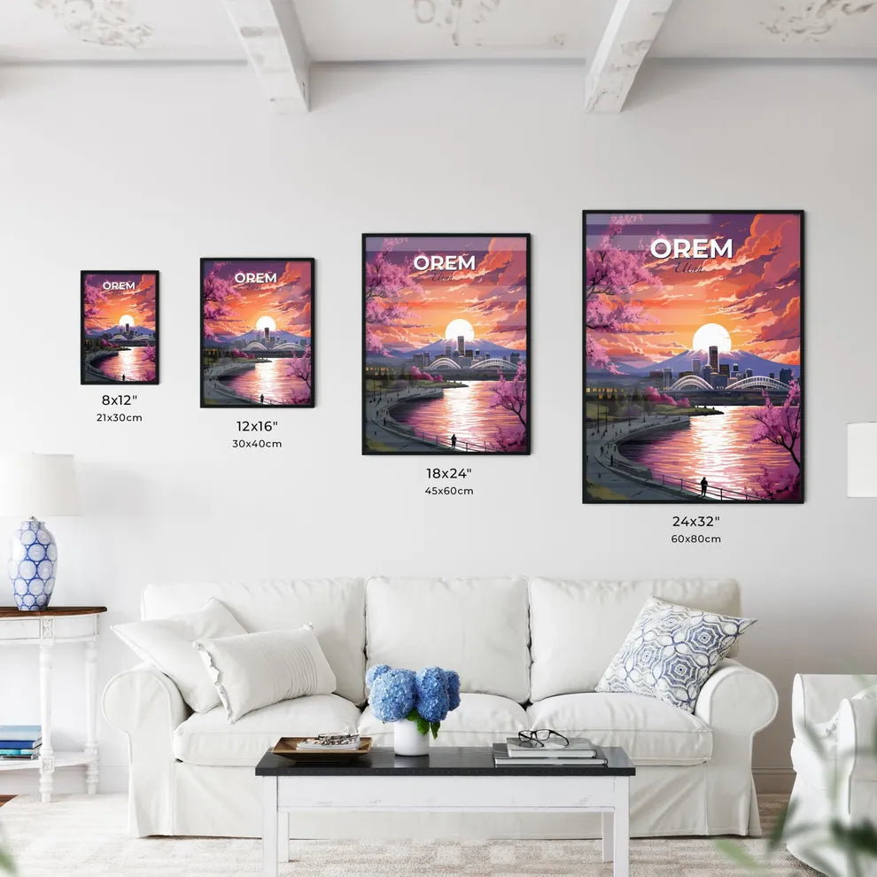 Orem, Utah, A Poster of a cityscape with a river and mountains in the background Default Title