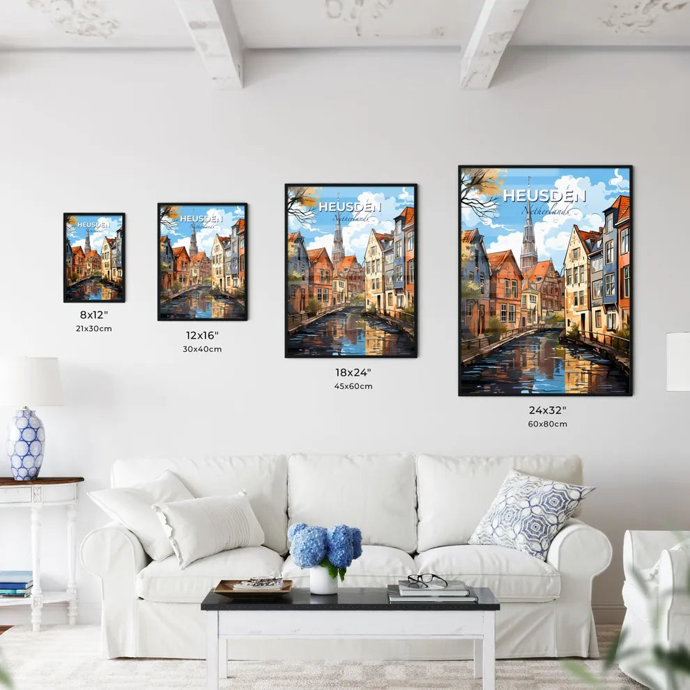 Heusden, Netherlands, A Poster of a water canal with buildings and a church in the background Default Title