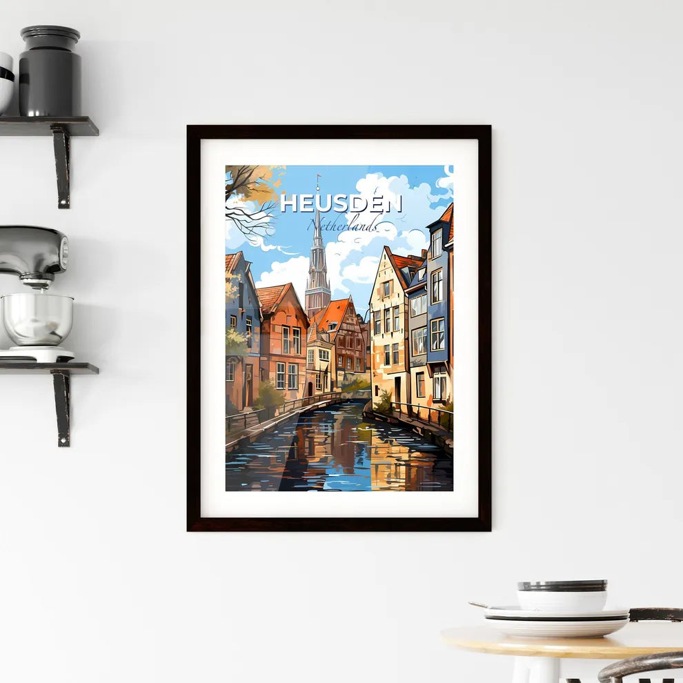 Heusden, Netherlands, A Poster of a water canal with buildings and a church in the background Default Title