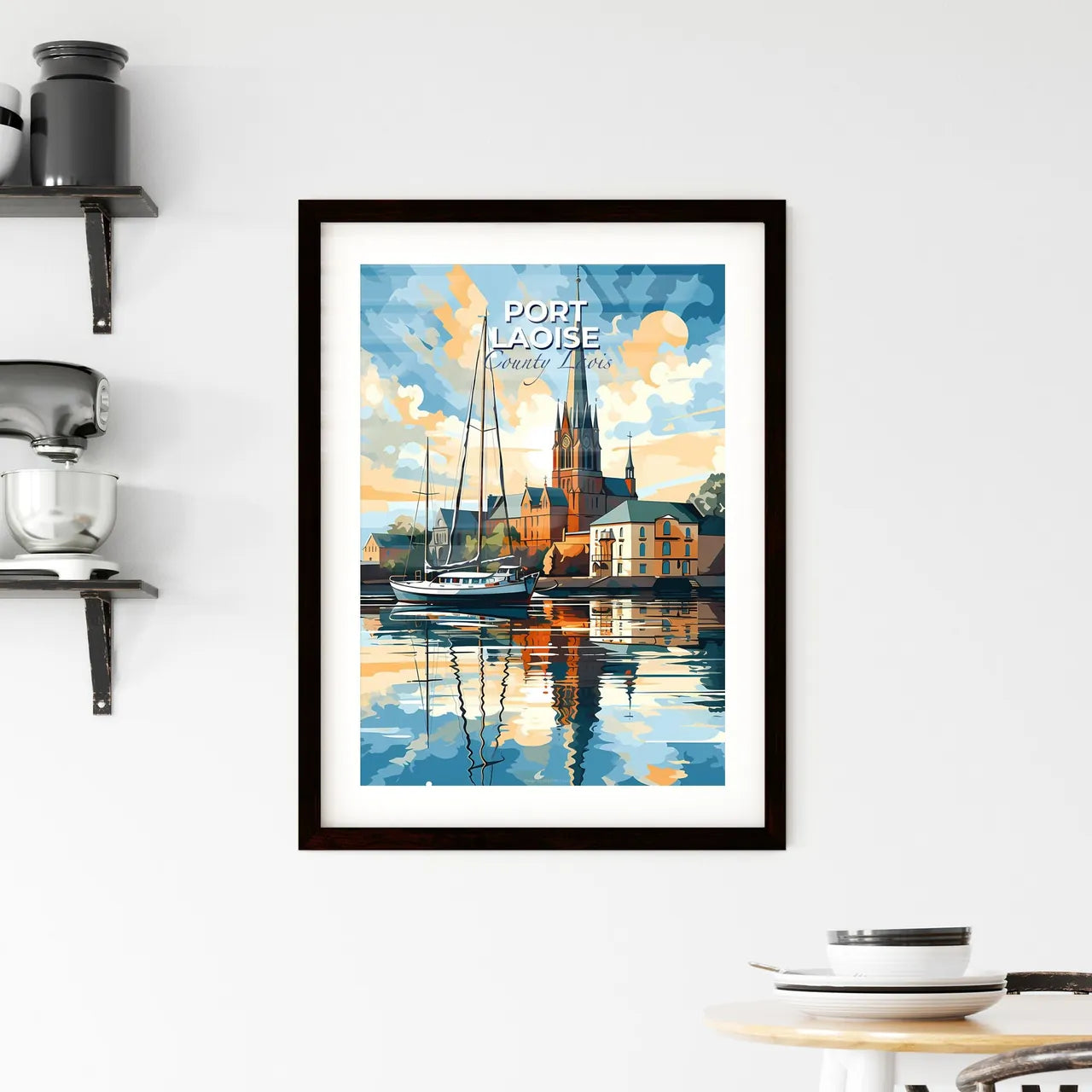 Port Laoise, County Laois, A Poster of a painting of a church and a boat on the water Default Title