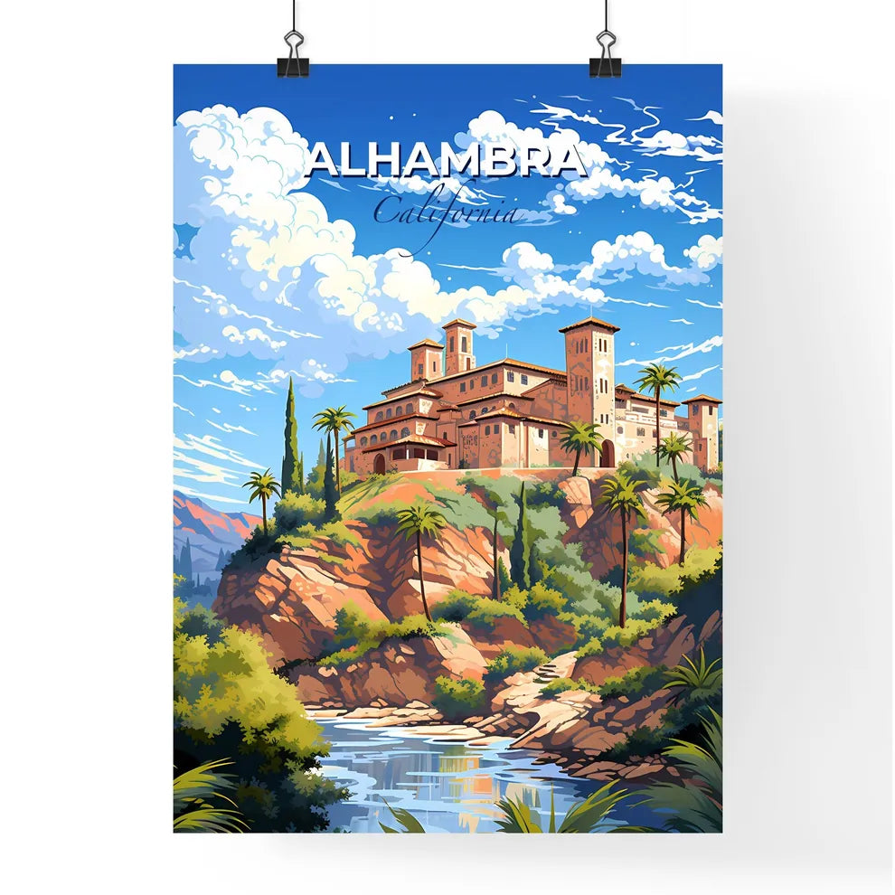 Alhambra, California, A Poster of a building on a hill with trees and a river Default Title