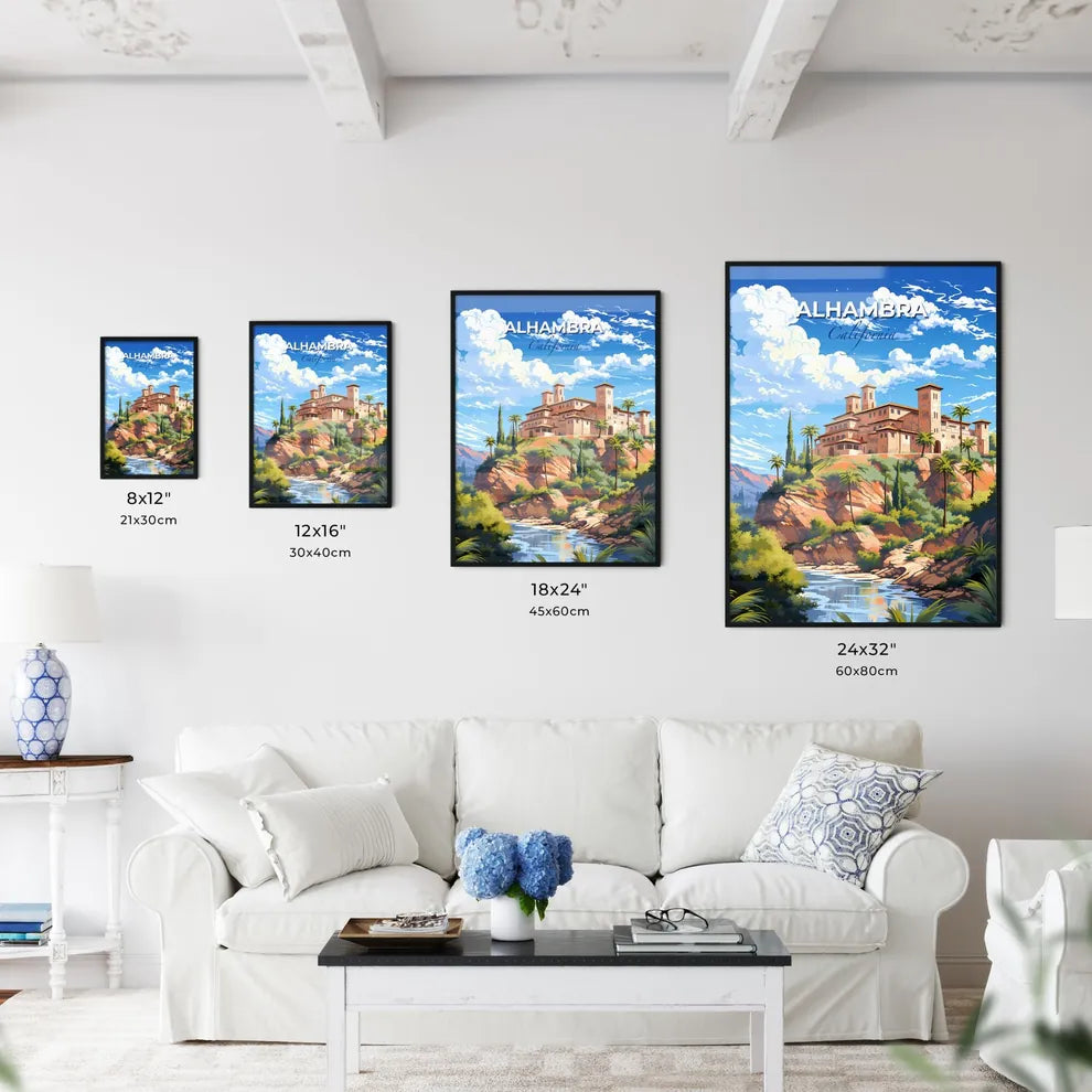 Alhambra, California, A Poster of a building on a hill with trees and a river Default Title