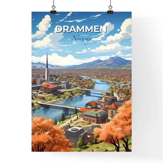 Drammen, Norway, A Poster of a city with a bridge and a river Default Title