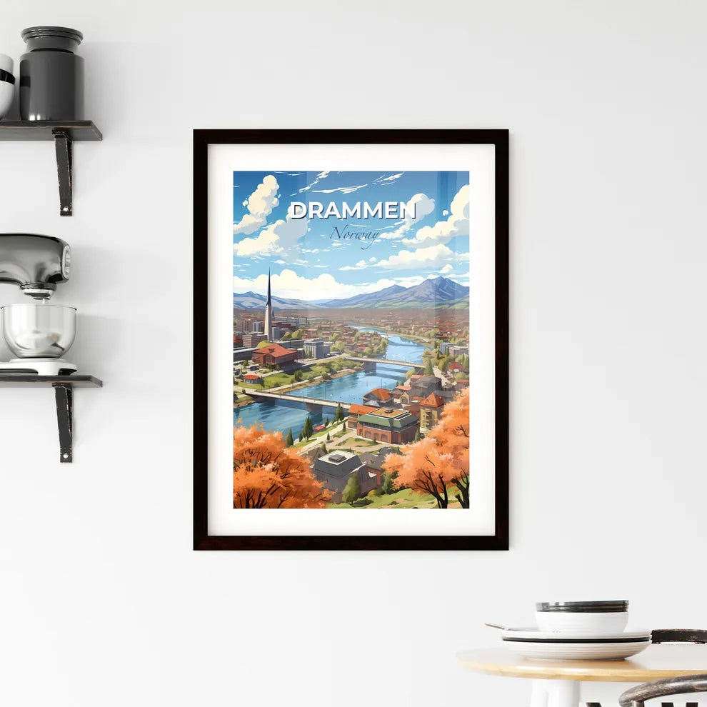 Drammen, Norway, A Poster of a city with a bridge and a river Default Title