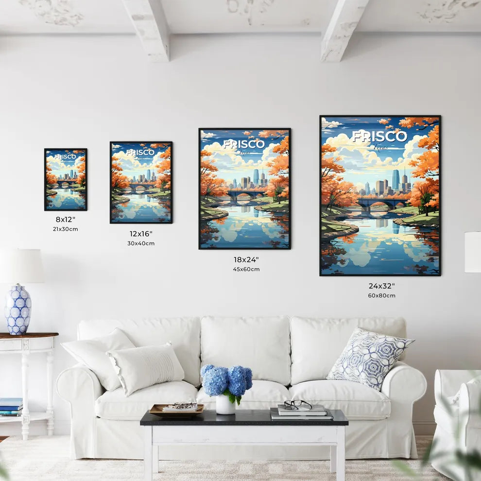 Frisco, Texas, A Poster of a river with a bridge and trees with orange leaves Default Title