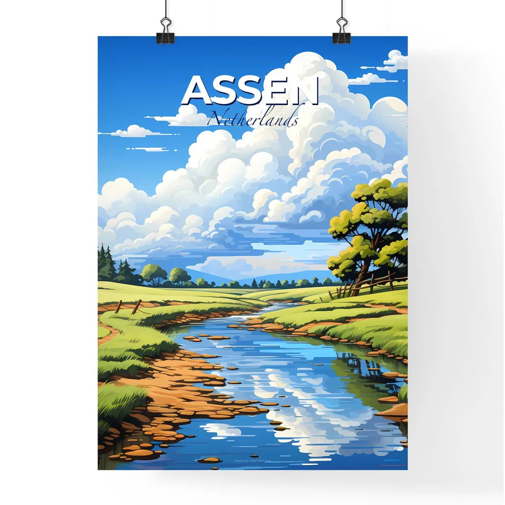 Assen, Netherlands, A Poster of a river running through a grassy field Default Title