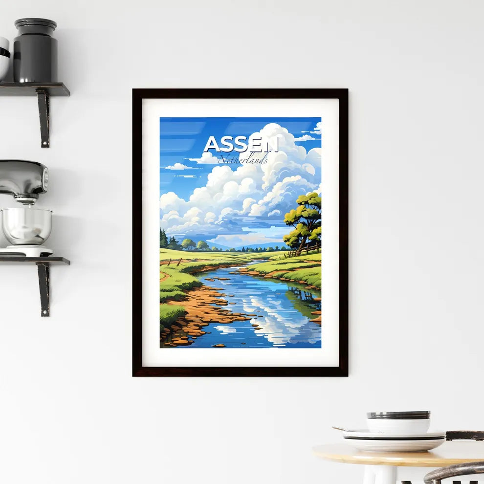 Assen, Netherlands, A Poster of a river running through a grassy field Default Title