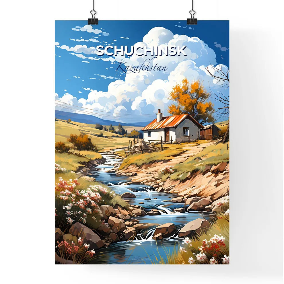 Schuchinsk, Kazakhstan, A Poster of a river running through a valley with a house and trees Default Title