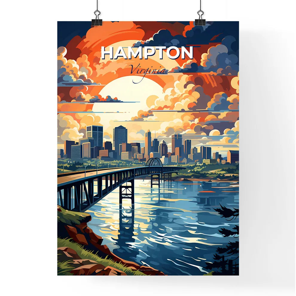 Hampton, Virginia, A Poster of a bridge over a river with a city in the background Default Title