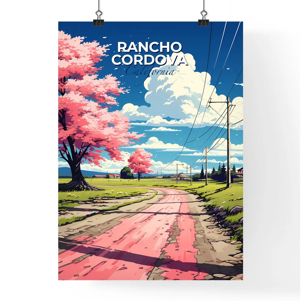Rancho Cordova, California, A Poster of a road with pink trees and power lines Default Title