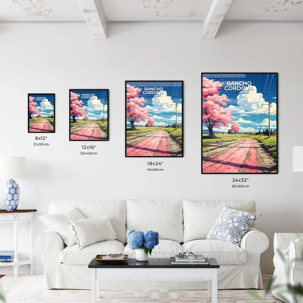 Rancho Cordova, California, A Poster of a road with pink trees and power lines Default Title