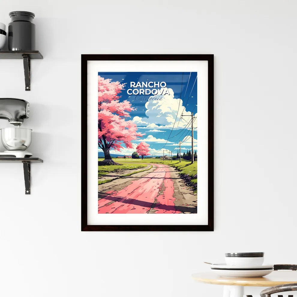 Rancho Cordova, California, A Poster of a road with pink trees and power lines Default Title