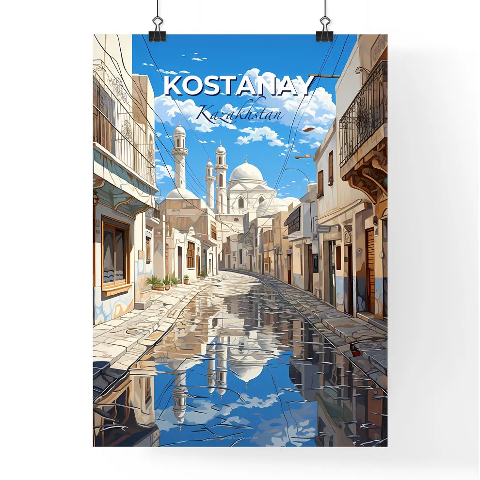 Kostanay, Kazakhstan, A Poster of a street with buildings and a reflection of a building Default Title