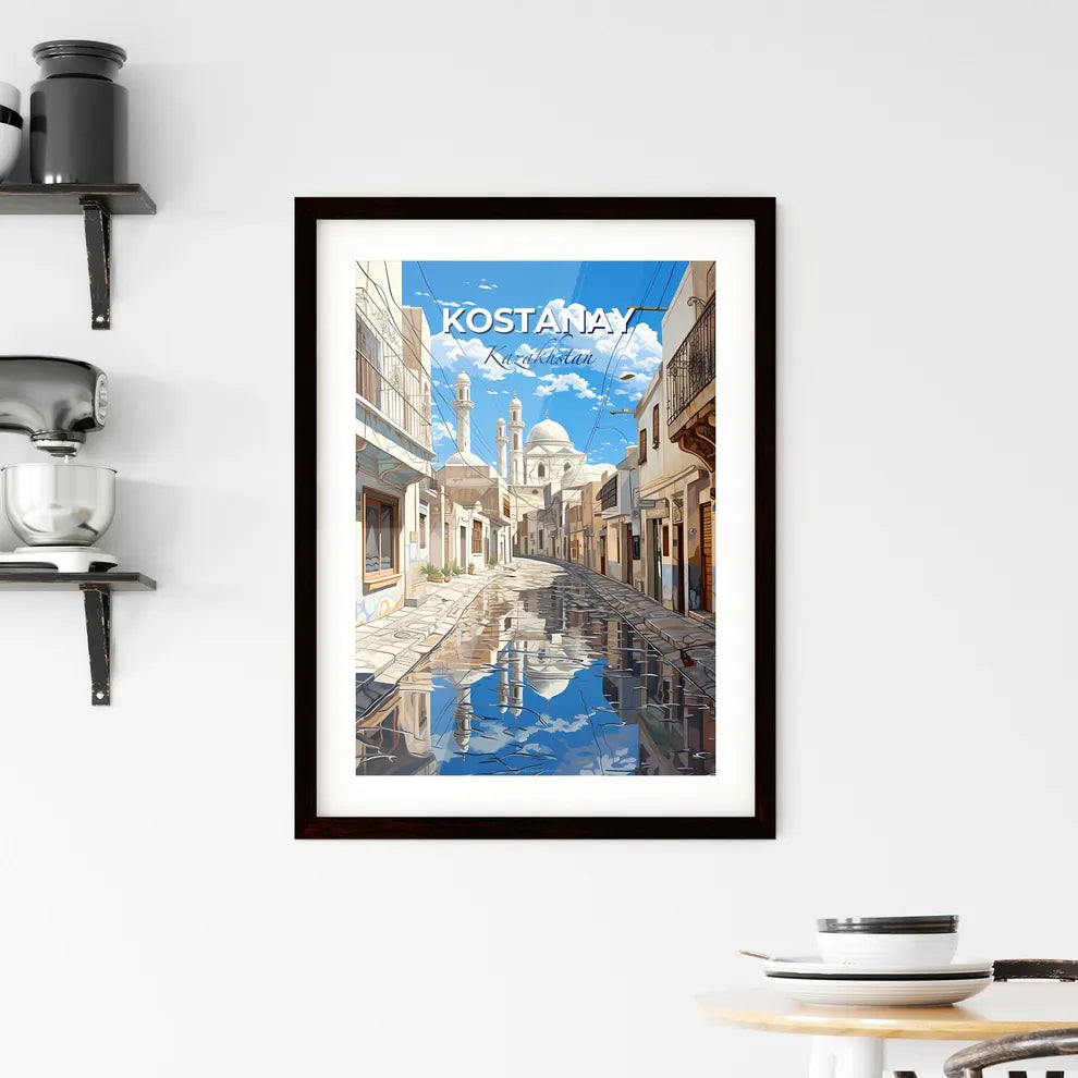 Kostanay, Kazakhstan, A Poster of a street with buildings and a reflection of a building Default Title