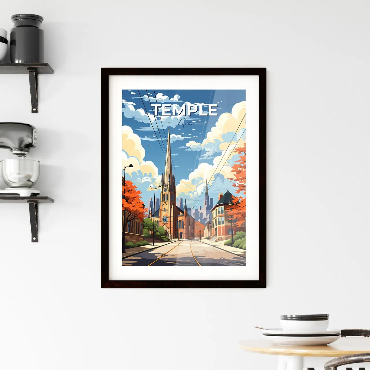 Temple, Texas, A Poster of a street with a church and trees Default Title