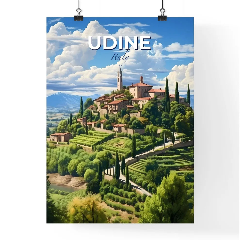Udine, Italy, A Poster of a landscape of a village on a hill Default Title