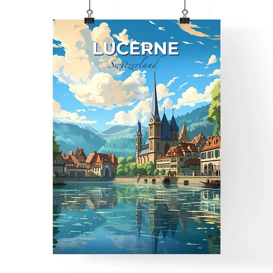 Lucerne, Switzerland, A Poster of a water body with a castle and buildings Default Title