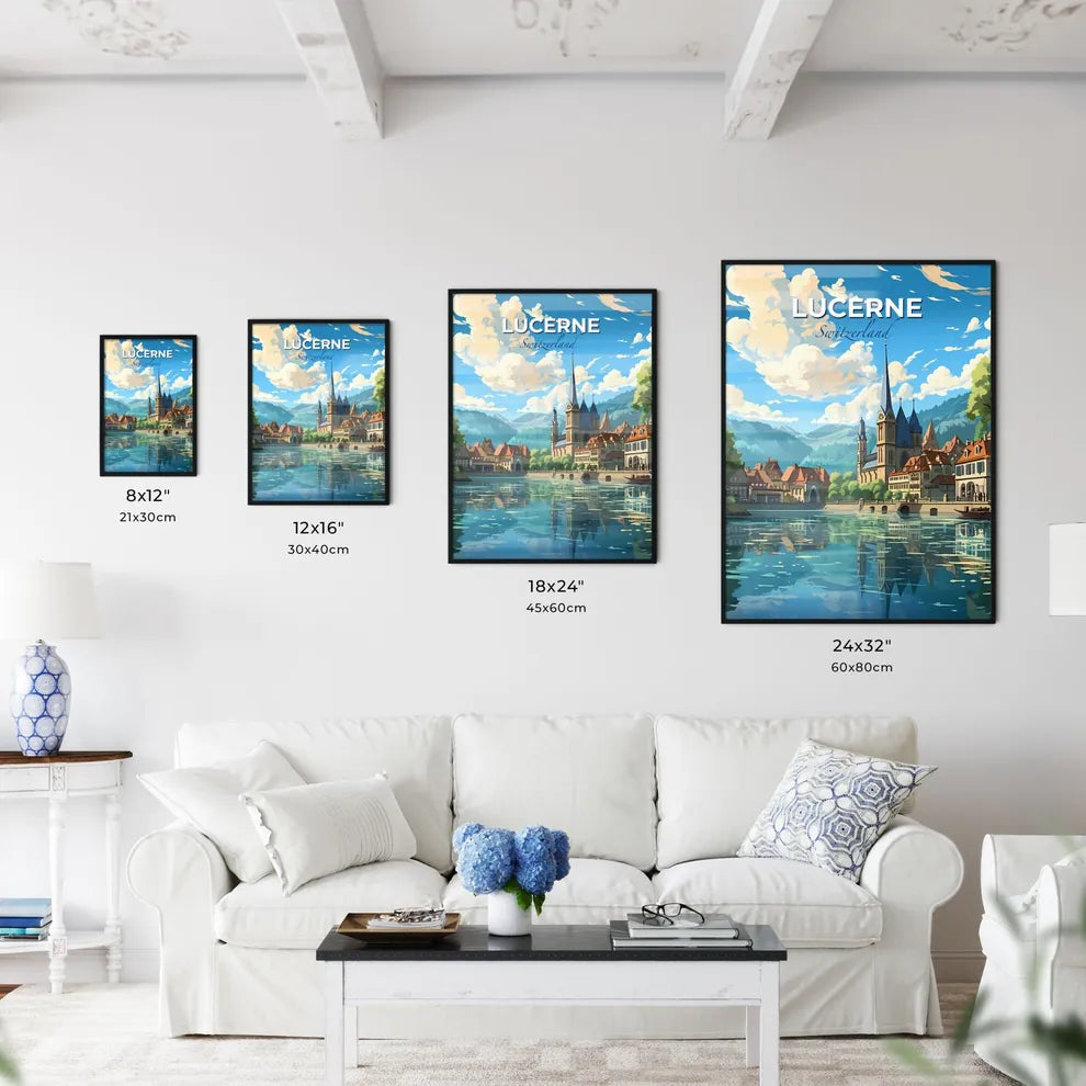 Lucerne, Switzerland, A Poster of a water body with a castle and buildings Default Title