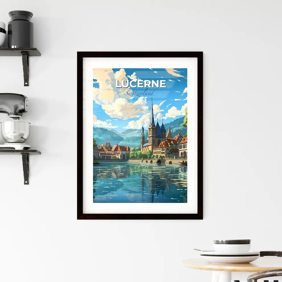 Lucerne, Switzerland, A Poster of a water body with a castle and buildings Default Title