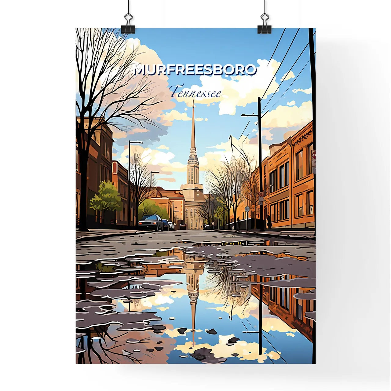 Murfreesboro, Tennessee, A Poster of a reflection of a building in a puddle on a street Default Title