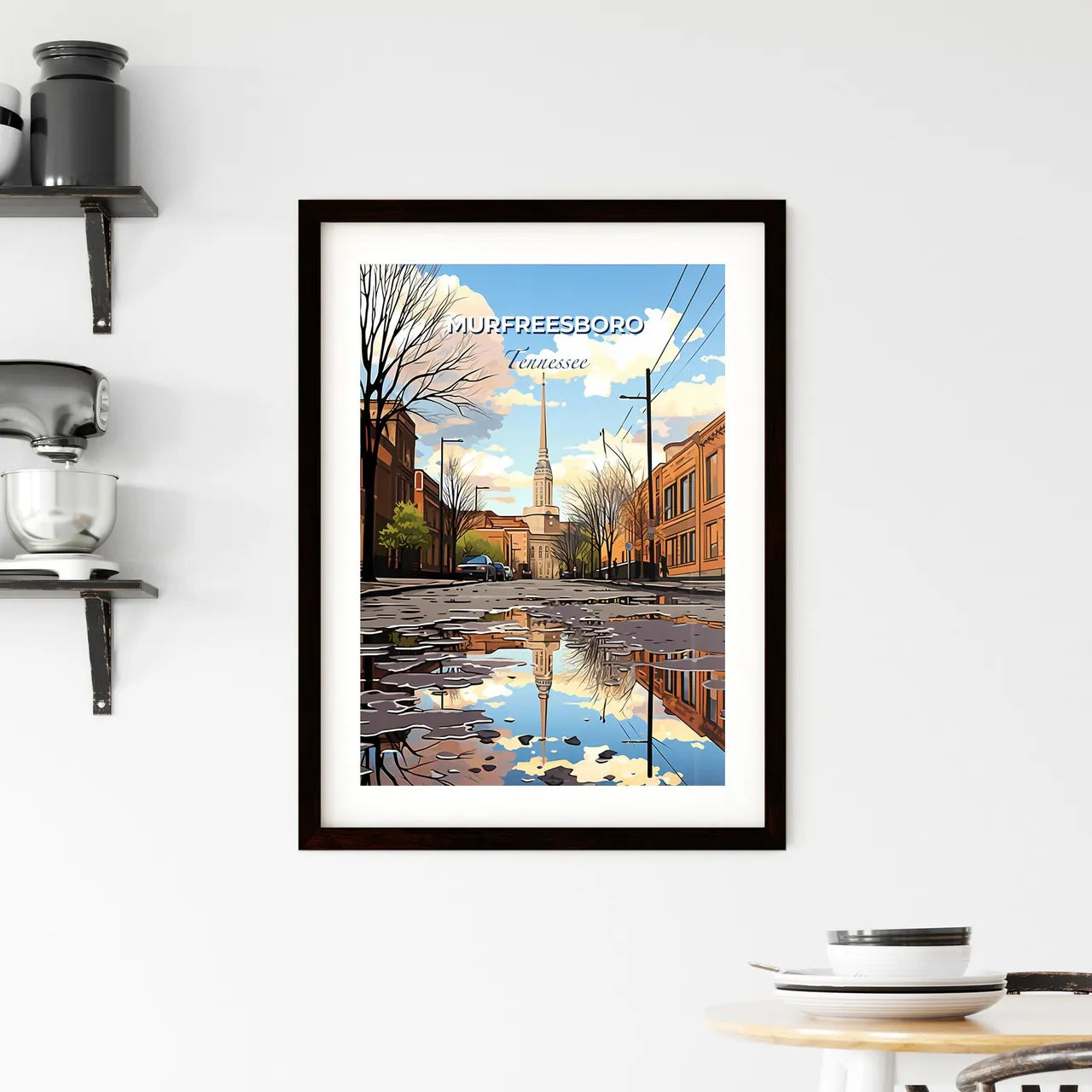 Murfreesboro, Tennessee, A Poster of a reflection of a building in a puddle on a street Default Title