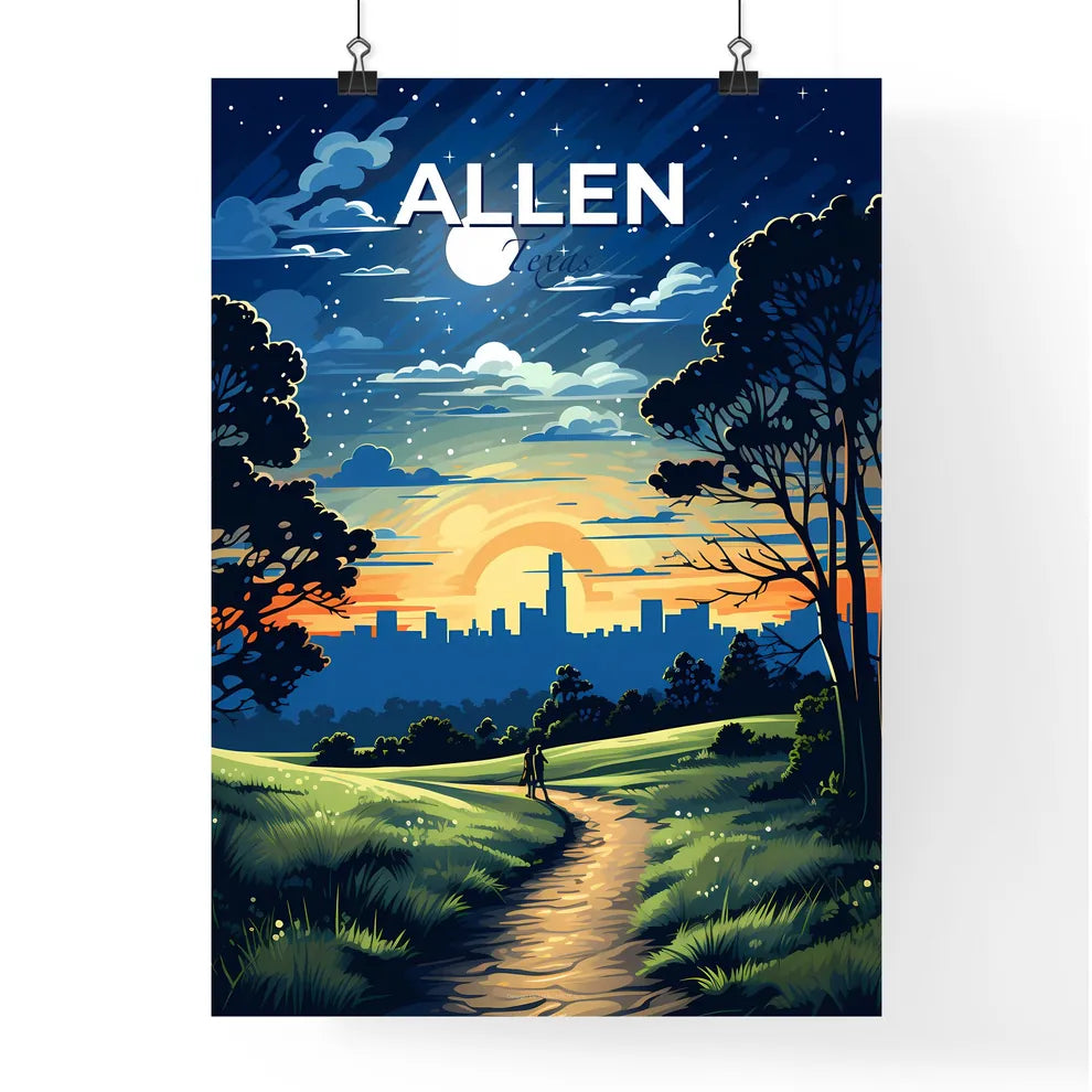 Allen, Texas, A Poster of a painting of a landscape with a person walking on a path Default Title