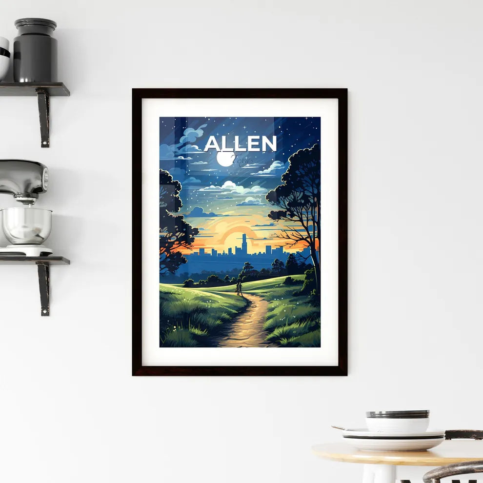 Allen, Texas, A Poster of a painting of a landscape with a person walking on a path Default Title