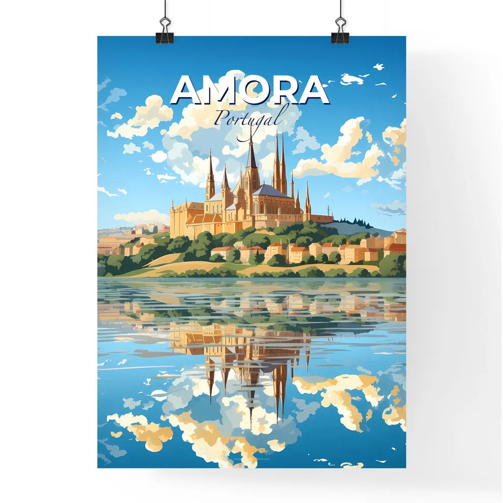 Amora, Portugal, A Poster of a castle on a hill with a city and water reflection Default Title