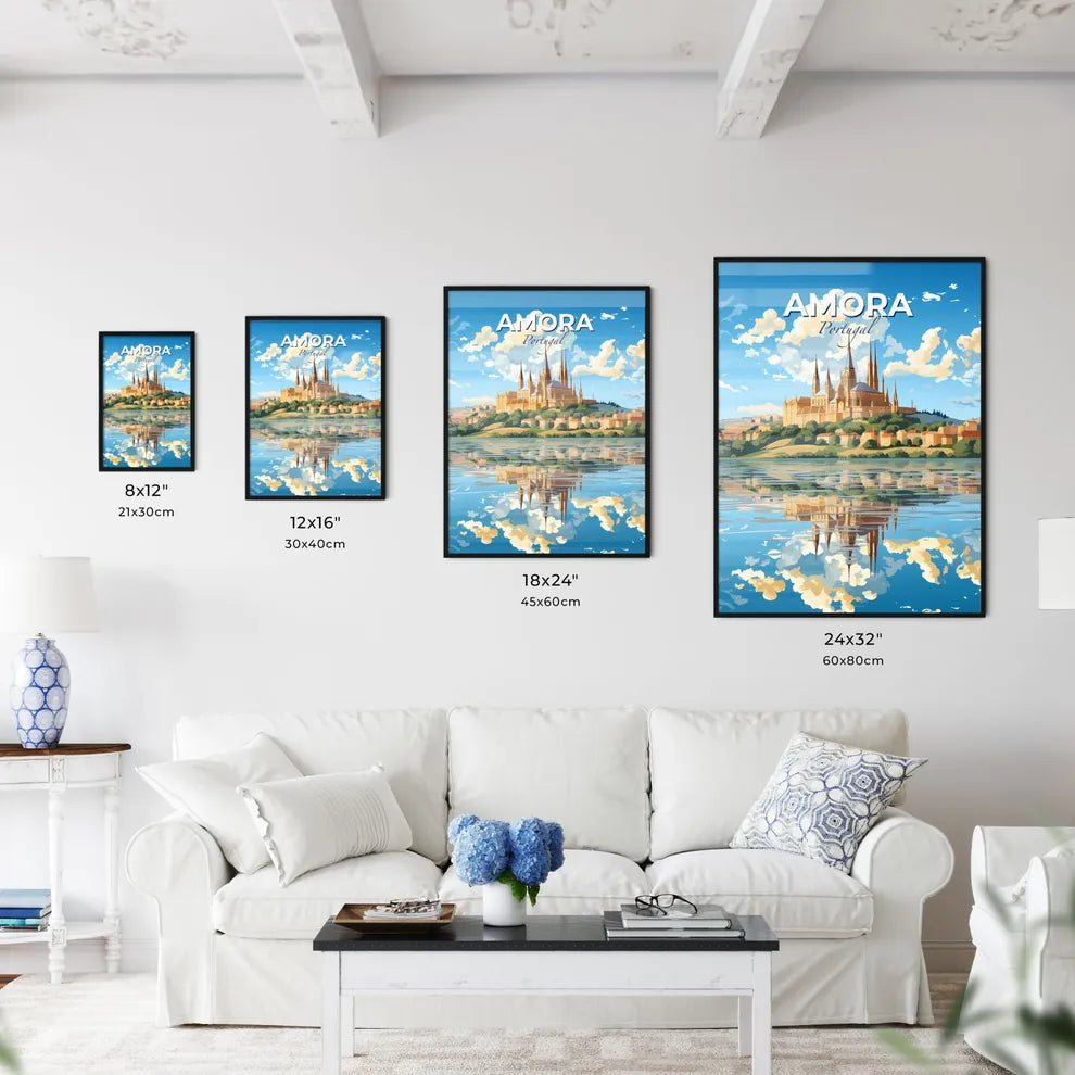 Amora, Portugal, A Poster of a castle on a hill with a city and water reflection Default Title