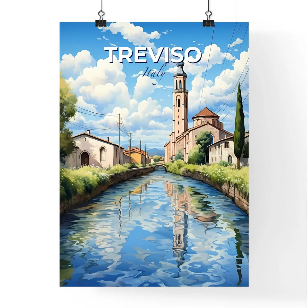 Treviso, Italy, A Poster of a water channel with buildings and trees Default Title