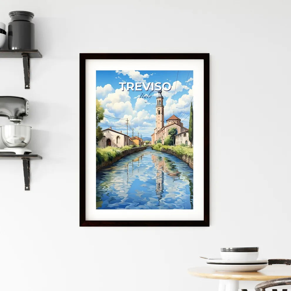 Treviso, Italy, A Poster of a water channel with buildings and trees Default Title