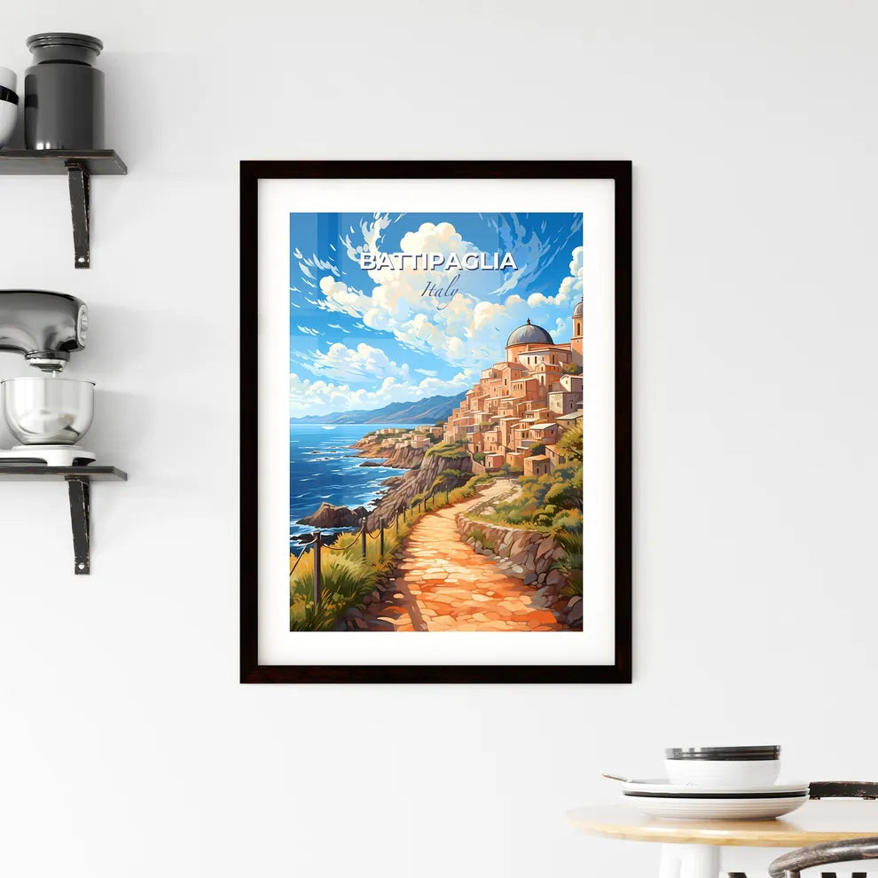 Battipaglia, Italy, A Poster of a road leading to a town on a hill by the ocean Default Title