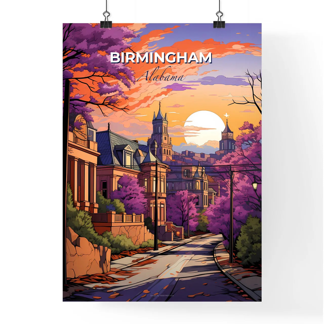Birmingham, Alabama, A Poster of a street with trees and buildings in the background Default Title