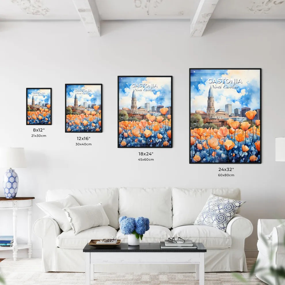 Gastonia, North Carolina, A Poster of a painting of orange flowers in front of a city Default Title