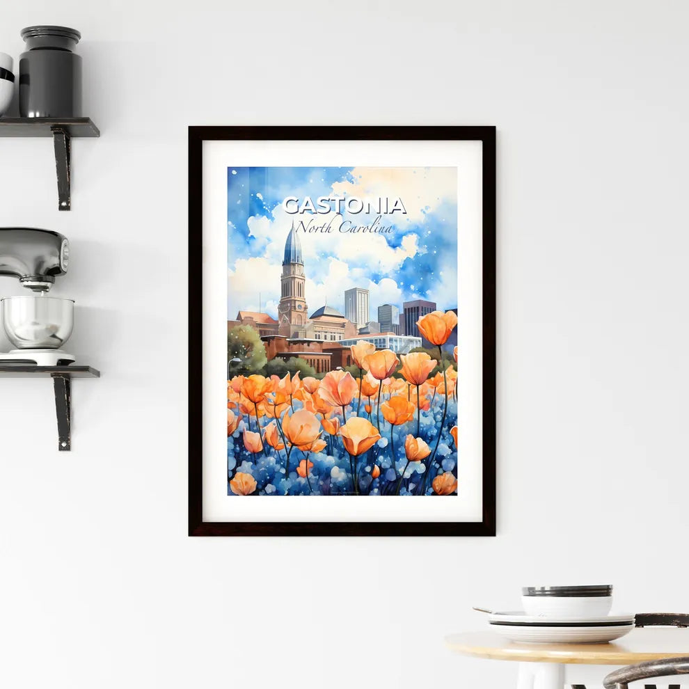 Gastonia, North Carolina, A Poster of a painting of orange flowers in front of a city Default Title