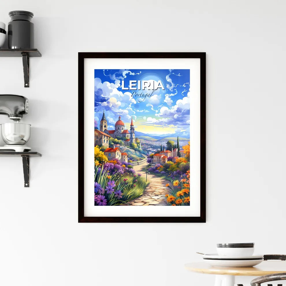 Leiria, Portugal, A Poster of a painting of a town with a road and flowers Default Title
