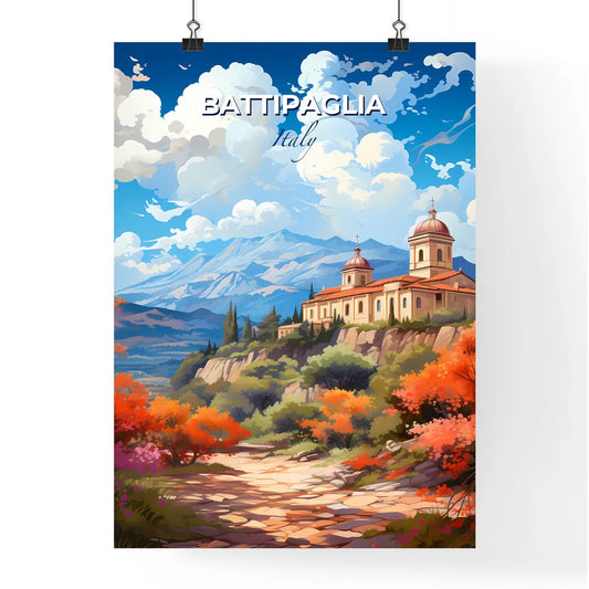 Battipaglia, Italy, A Poster of a building on a hill with trees and mountains in the background Default Title