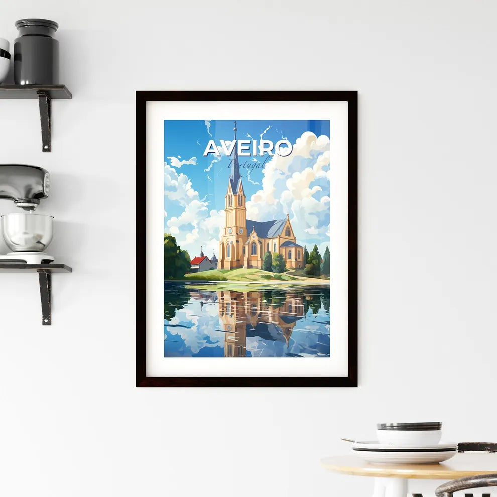 Aveiro, Portugal, A Poster of a church on a hill with trees and a lake Default Title