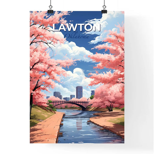 Lawton, Oklahoma, A Poster of a bridge over a river with pink trees Default Title