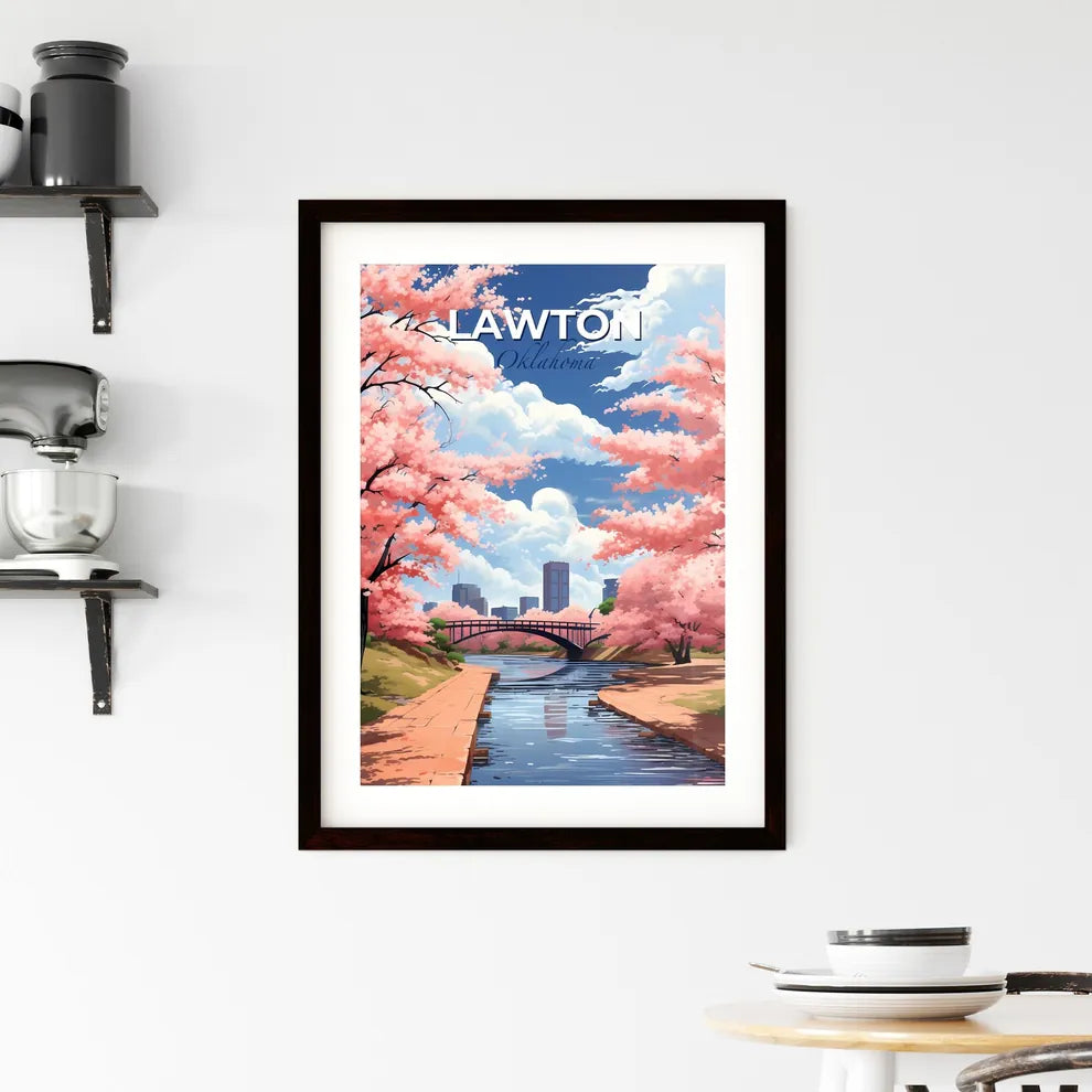 Lawton, Oklahoma, A Poster of a bridge over a river with pink trees Default Title