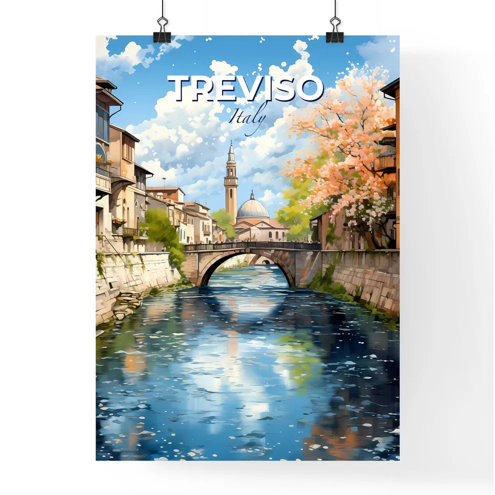 Treviso, Italy, A Poster of a river with a bridge and a building in the background Default Title